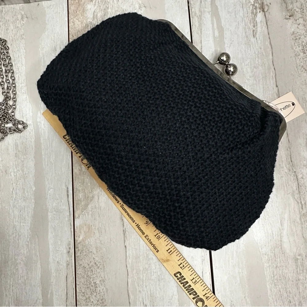 Navy Blue Crochet Knit Clutch Removable Crossbody Chain Strap Boho Chic Metro